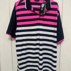 Walter Hagen Size L striped pink, navy blue and white polo